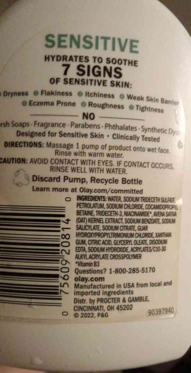 Fragrance Free Oat Based Face Wash - Buffalo Grove, Illinois - FleaMarketBay