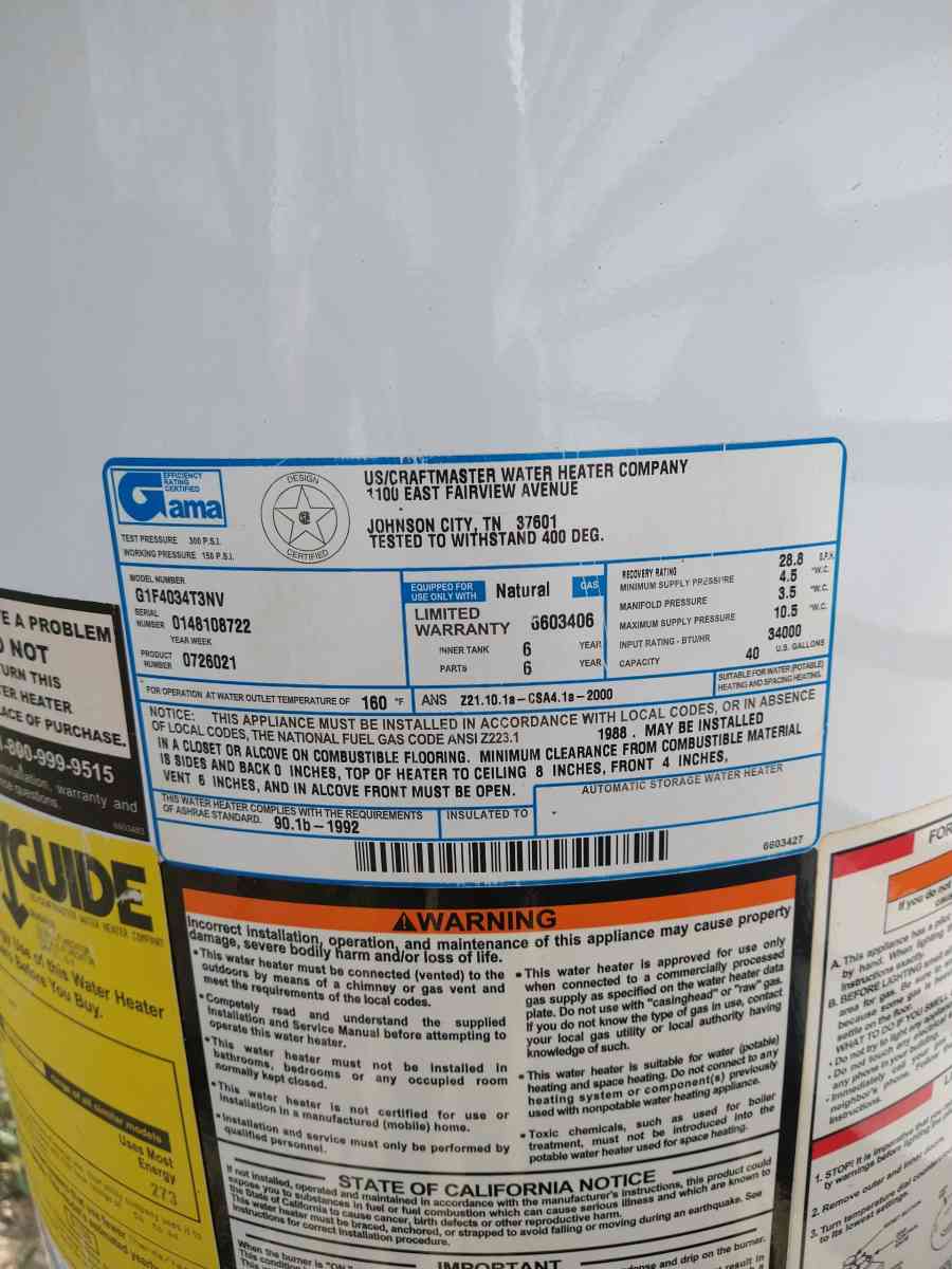 hot water tank 40 gal natural gas - Columbus, Ohio - FleaMarketBay