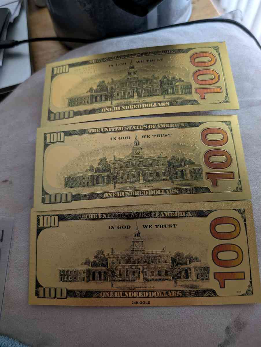 Three gold 100 bills - Buffalo, New York - FleaMarketBay