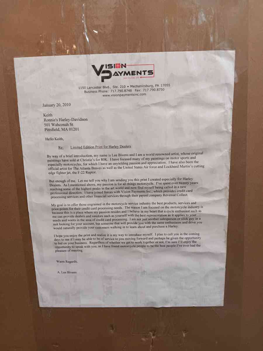 2010 signed Lee Bivens softail motorcycle poster - Adams, New York - FleaMarketBay