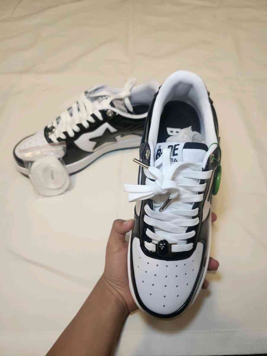 Man Bape Sta Patent Leather Black White Shoes - Fairfield, California - FleaMarketBay