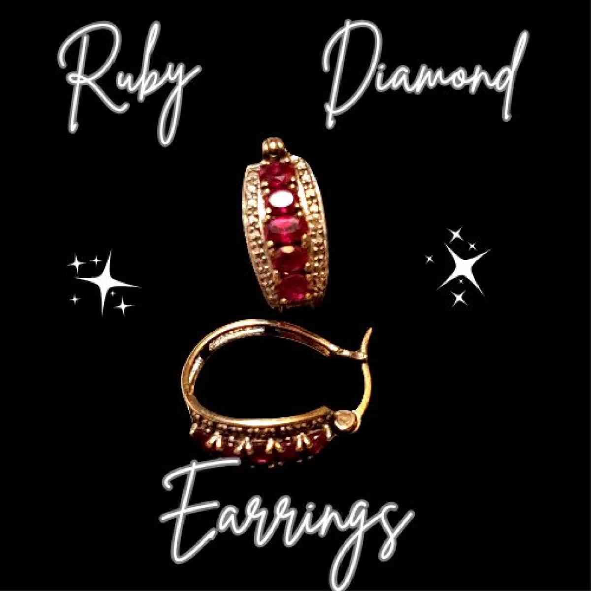 Ruby and Diamond Earrings  Gold over Sterling silver - Trinity, Texas
