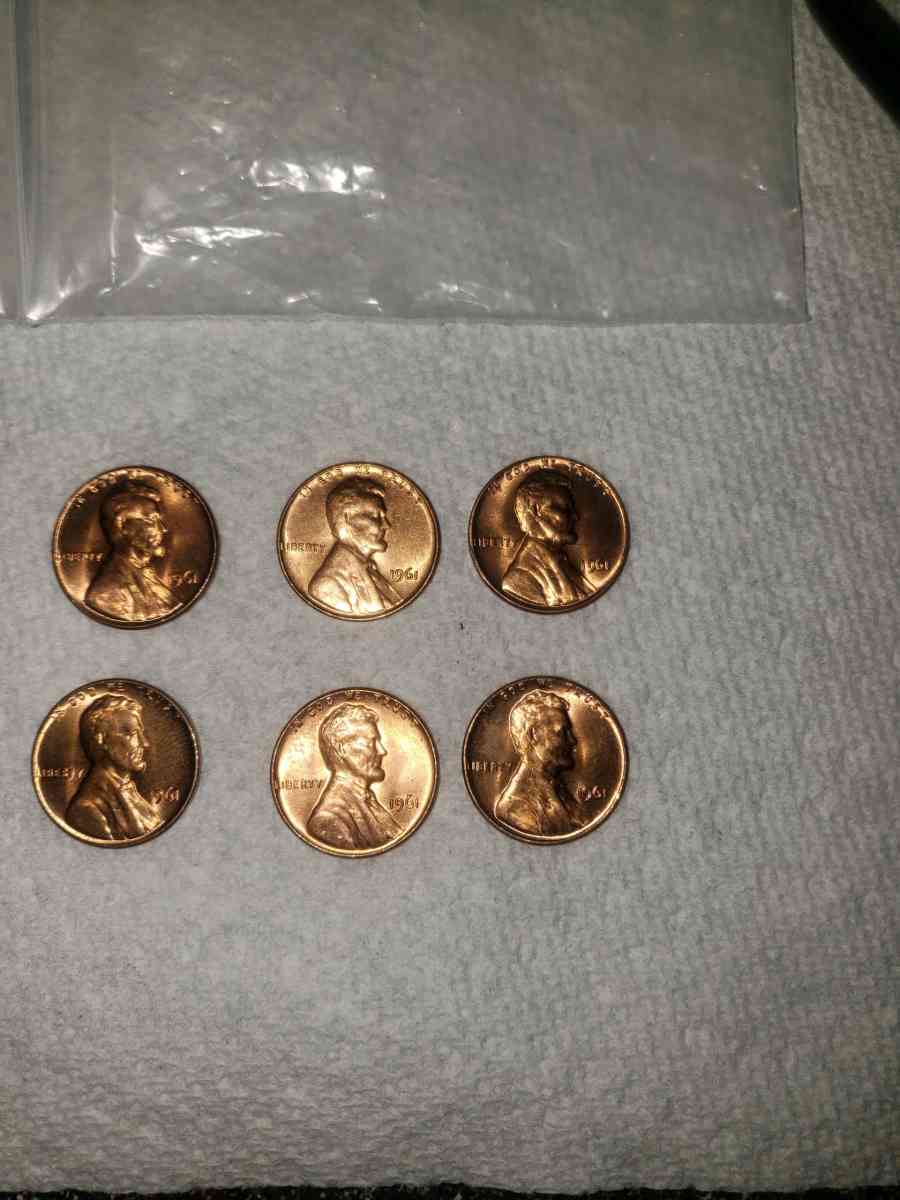 6 excellent condition 1961 No Mint Pennys - Suffield, Connecticut