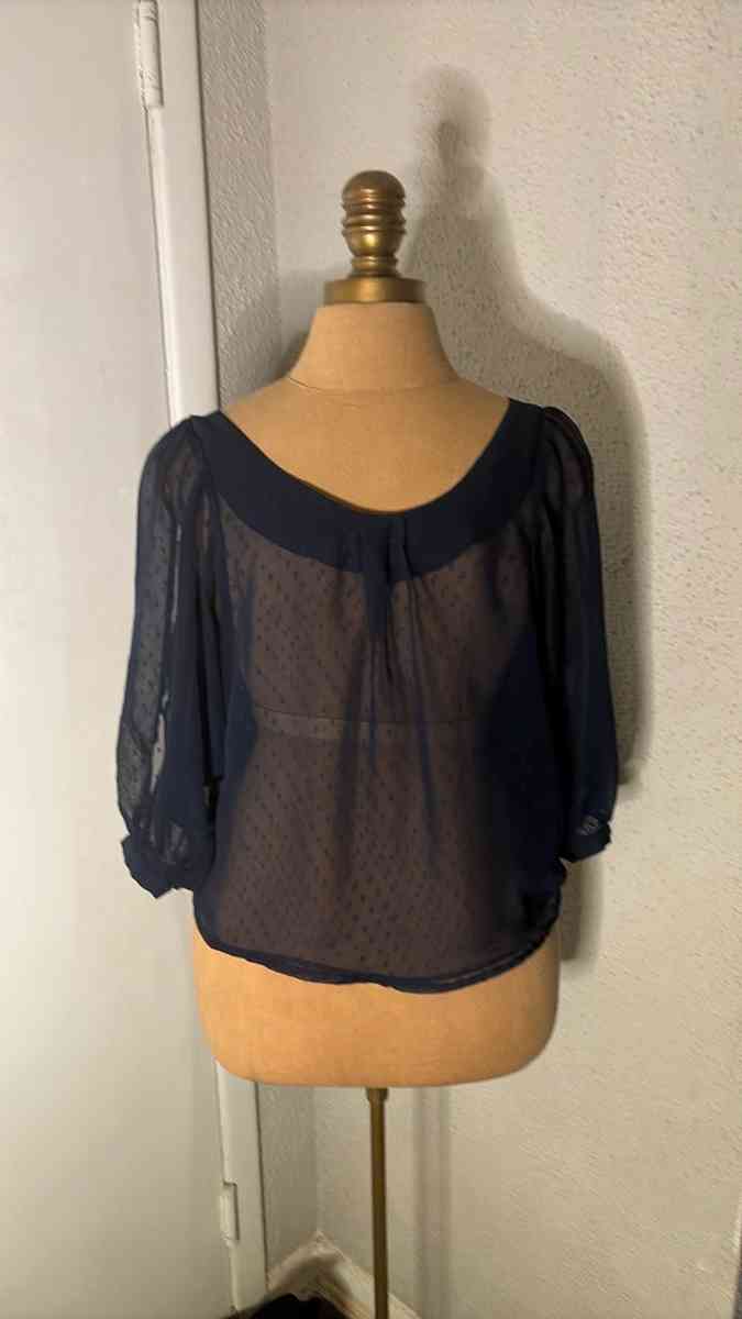 Xhilaration Sheer Navy Polka Dot Blouse Size S - Atlanta, Georgia - FleaMarketBay
