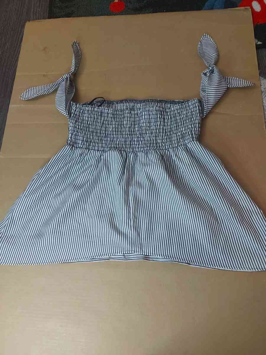 Sienna Sky Pinstripe Black White Off Shoulder Babydoll Blous - Atlanta, Georgia