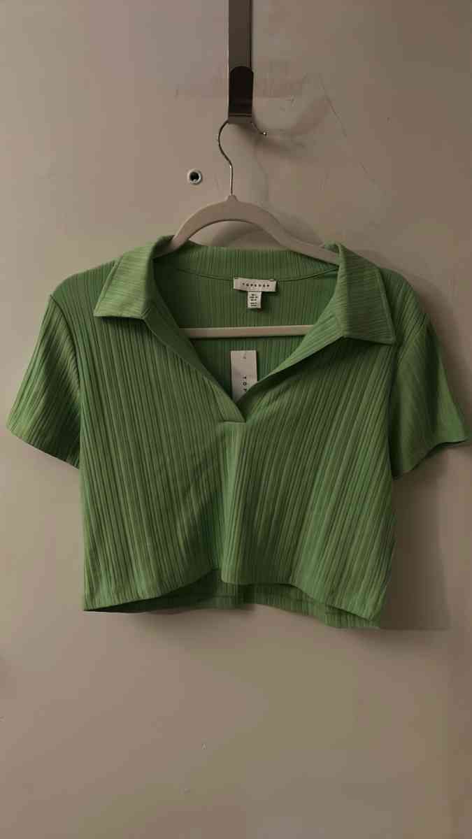 Topshop Bright Green Ribbed V Neck Crop Top Size 12 Spring S - Atlanta, Georgia