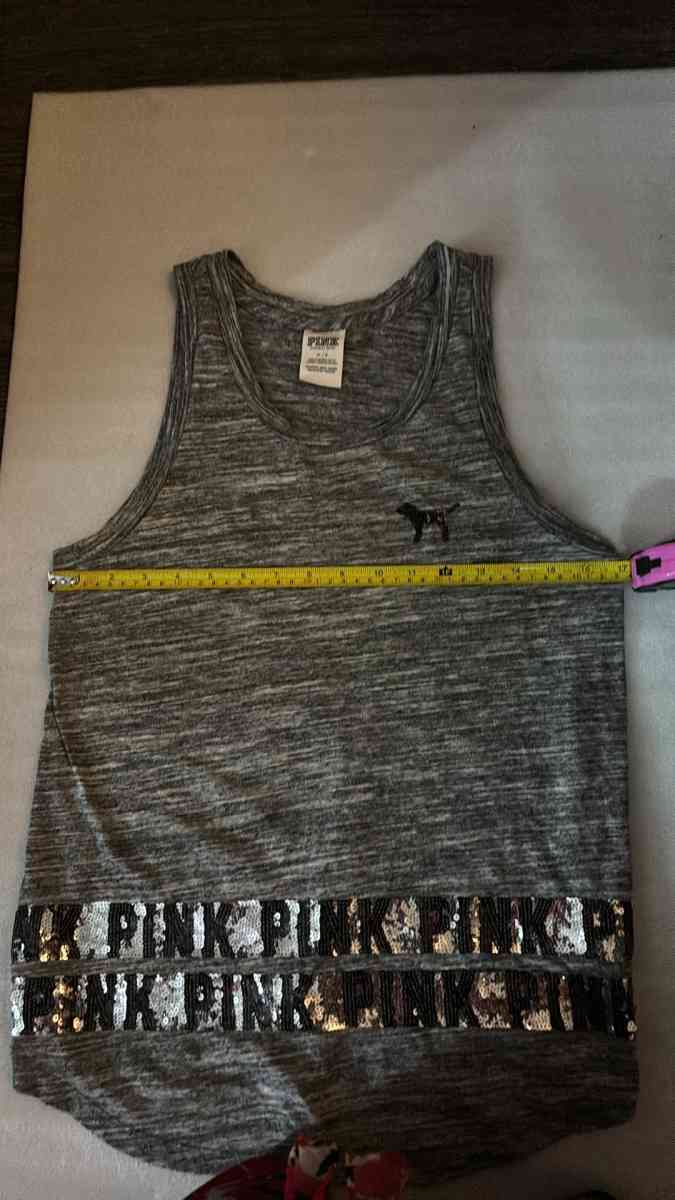 PINK Victorias Secret Bling Sequin Grey Tank Top Logo Womens - Atlanta, Georgia - FleaMarketBay