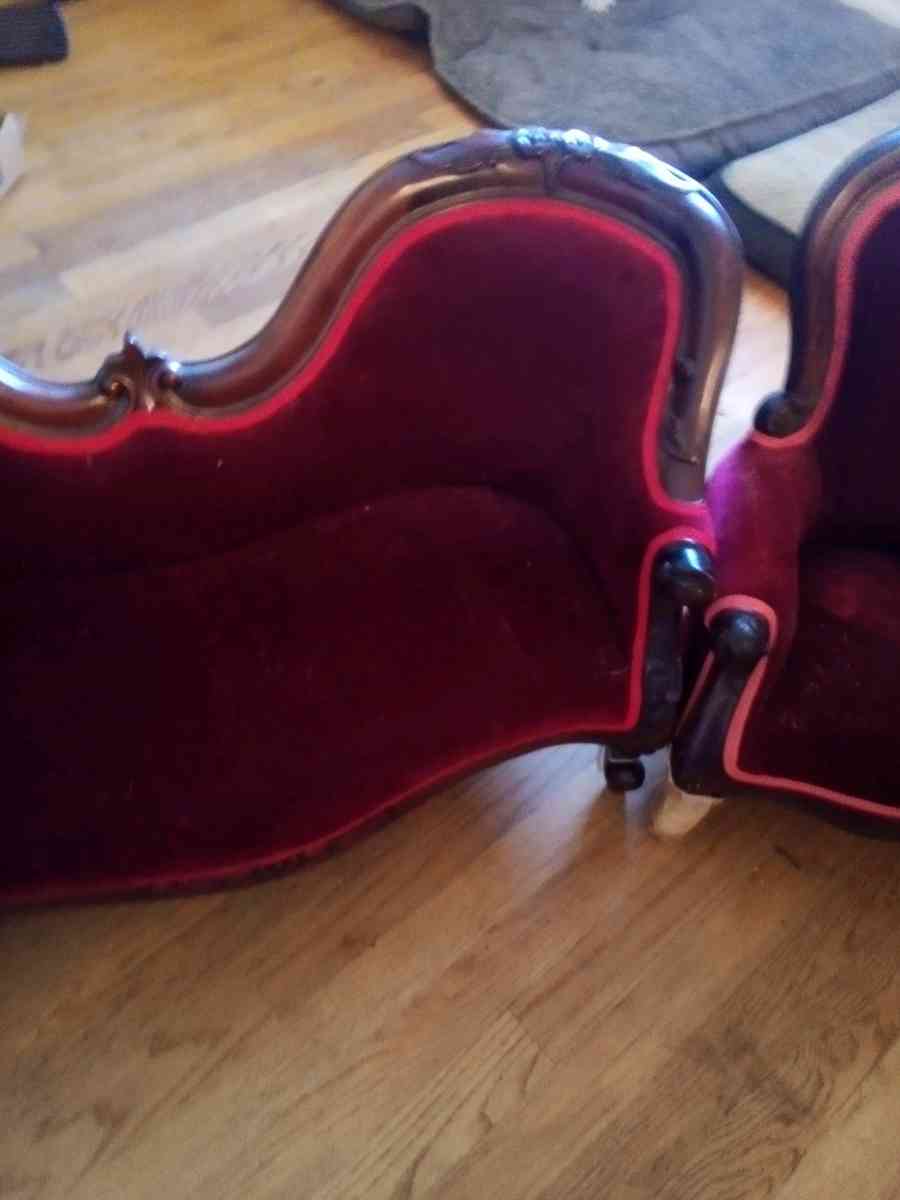 childrens Victorian style couch and chairs velvet  mahogany - Huntland, Tennessee - FleaMarketBay