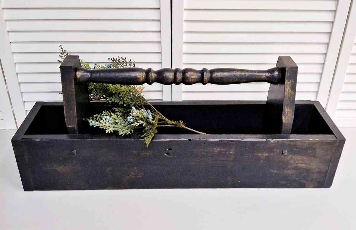 Large Vintage Black Wood Caddy with Antique Gold 28 Long - Lunenburg, Massachusetts - FleaMarketBay