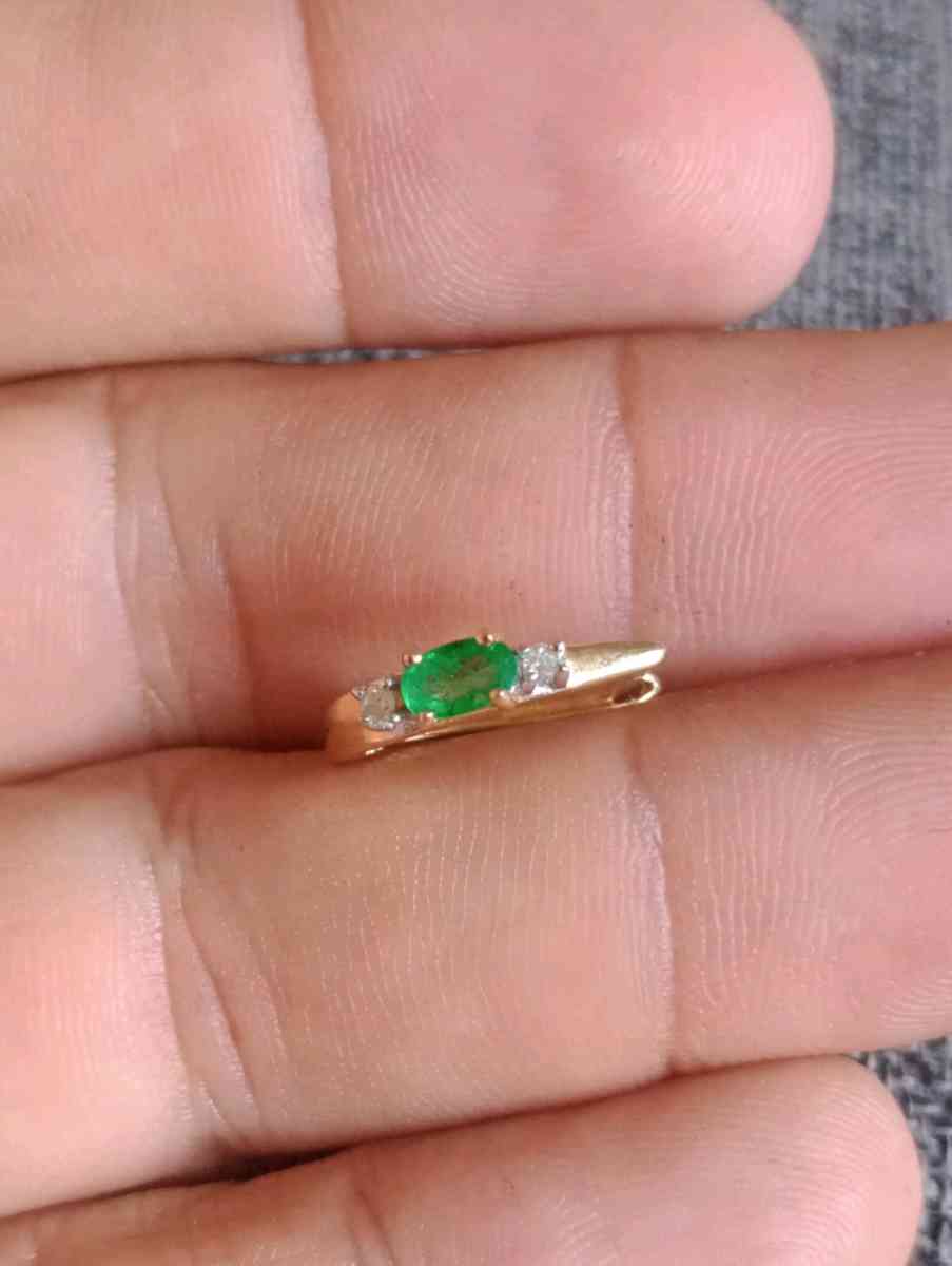 Emerald Natural Diamond Hoops Earrings 14K Yellow Gold - Frostproof, Florida - FleaMarketBay