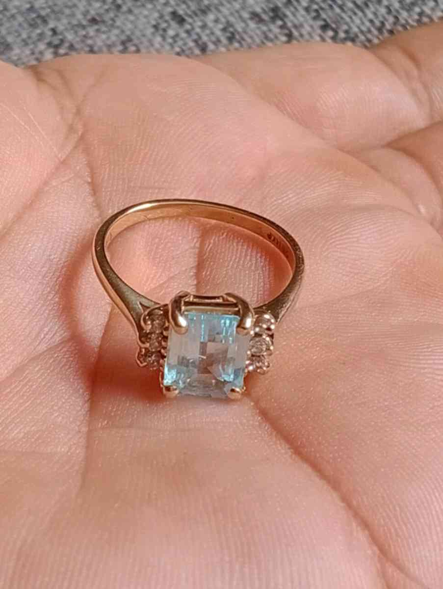 Aquamarine Emerald Cut Diamond Ring - Frostproof, Florida - FleaMarketBay