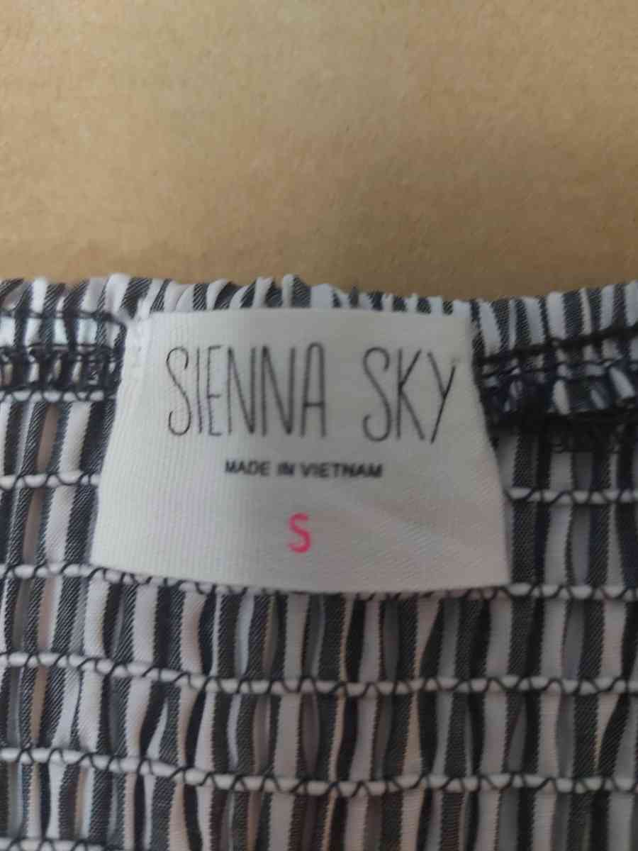 Sienna Sky Pinstripe Black White Off Shoulder Babydoll Blous - Atlanta, Georgia - FleaMarketBay