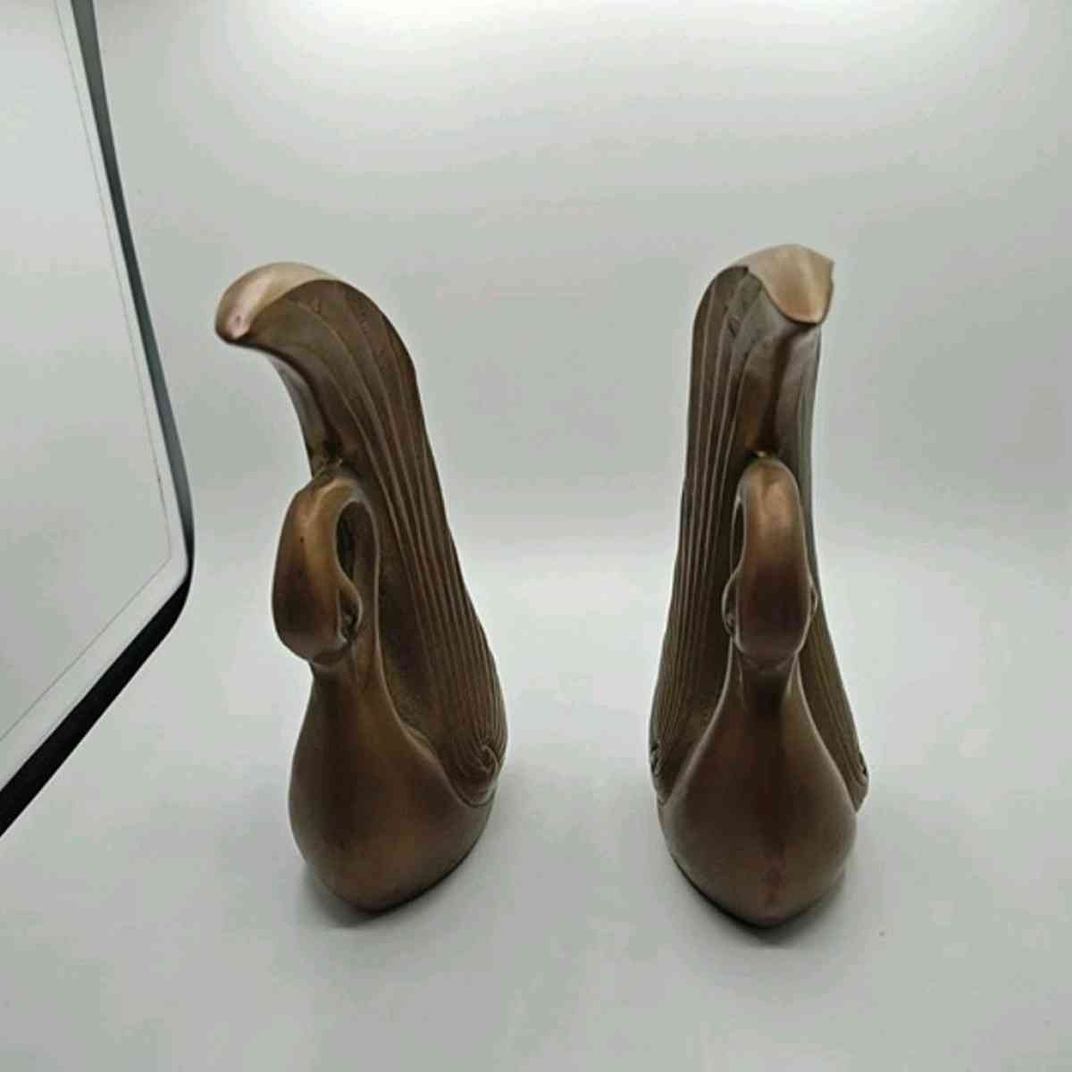 Imperial Swans Brown Drip Glaze Retro Figurines Shelf Decor - Alicia, Arkansas - FleaMarketBay