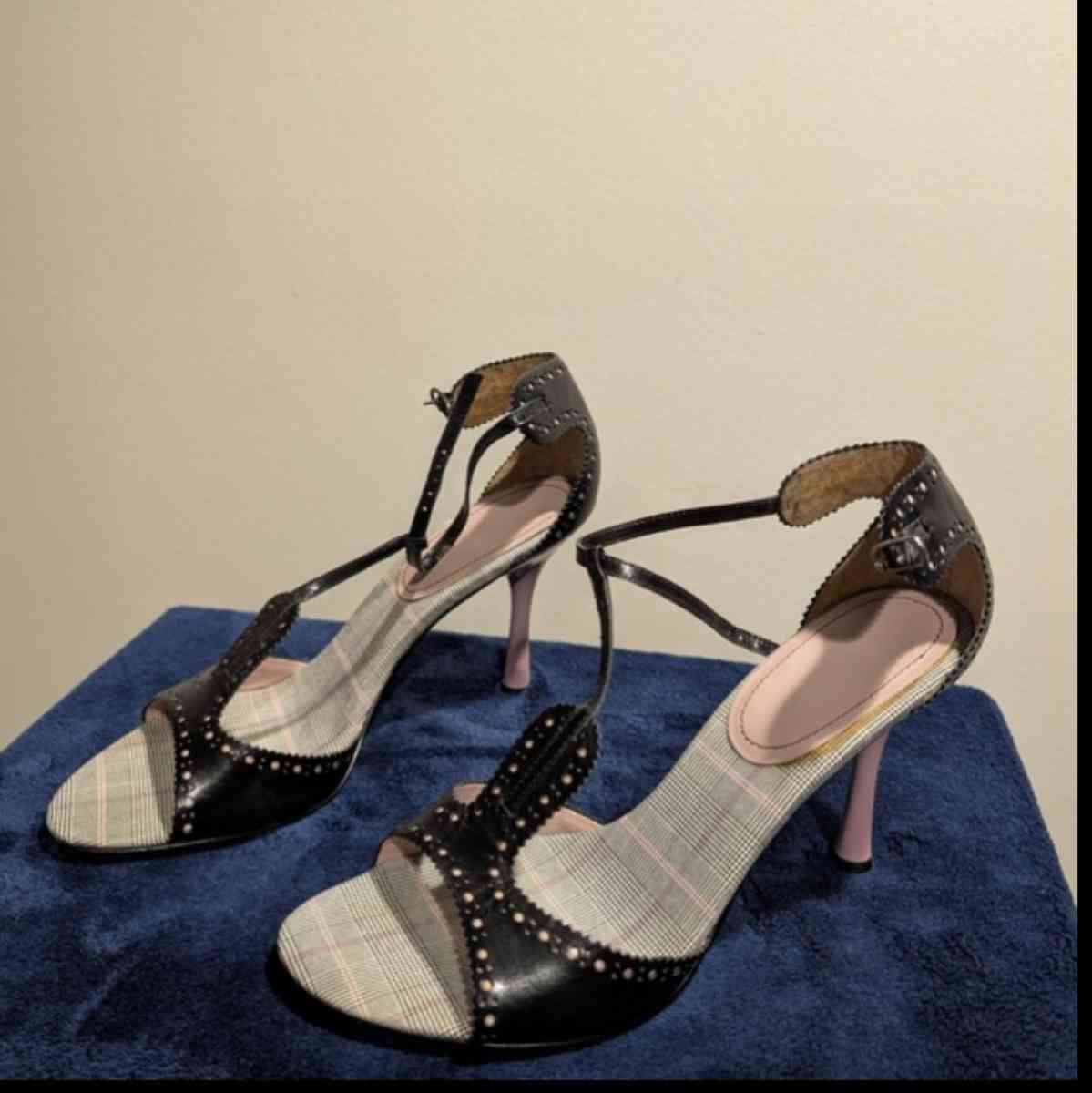 Black and Gray Studded TStrap Heels 10 medium - Baltimore, Ohio - FleaMarketBay