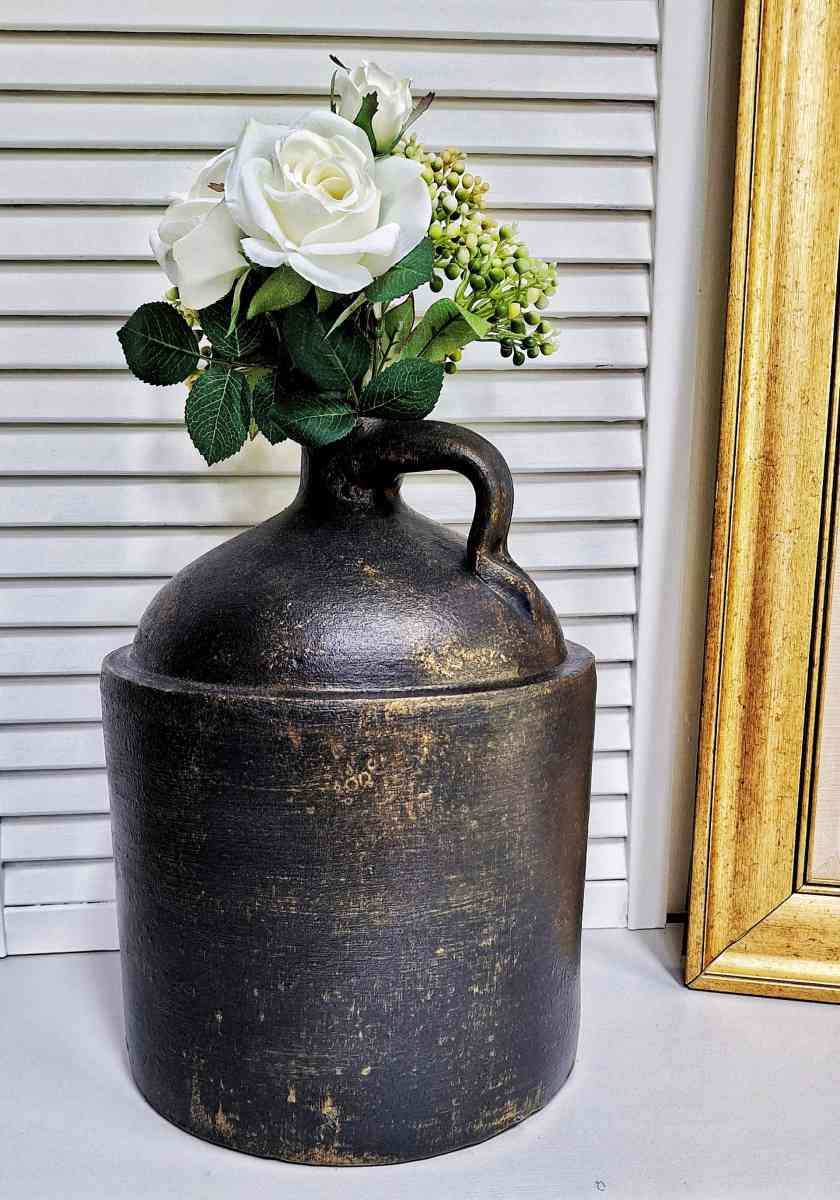 Large Vintage Black  Antique Gold Whiskey Jug - Lunenburg, Massachusetts - FleaMarketBay