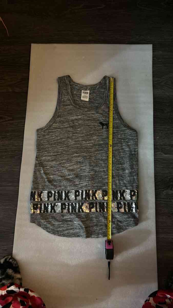 PINK Victorias Secret Bling Sequin Grey Tank Top Logo Womens - Atlanta, Georgia - FleaMarketBay