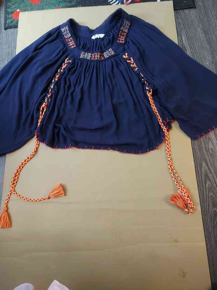 Rocks  Indigo Embroidered Boho Top Size M - Atlanta, Georgia - FleaMarketBay