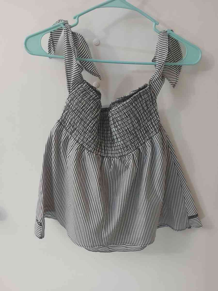 Sienna Sky Pinstripe Black White Off Shoulder Babydoll Blous - Atlanta, Georgia - FleaMarketBay