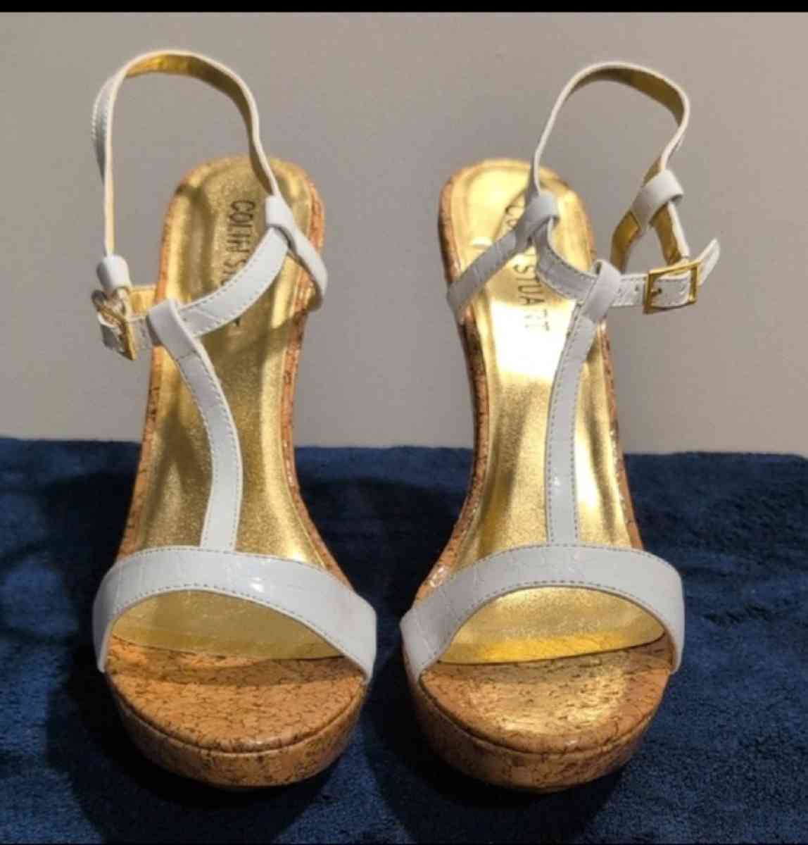 Gold and White Platform Sandals with Cork Wedge size 10 - Baltimore, Ohio