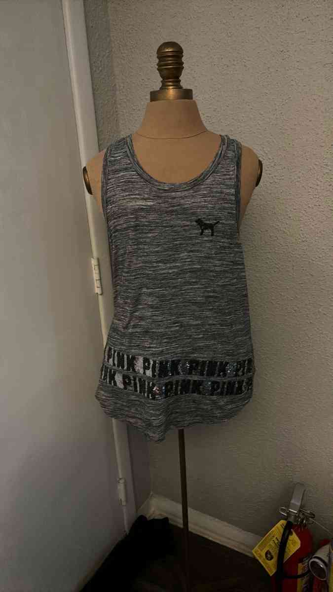 PINK Victorias Secret Bling Sequin Grey Tank Top Logo Womens - Atlanta, Georgia - FleaMarketBay