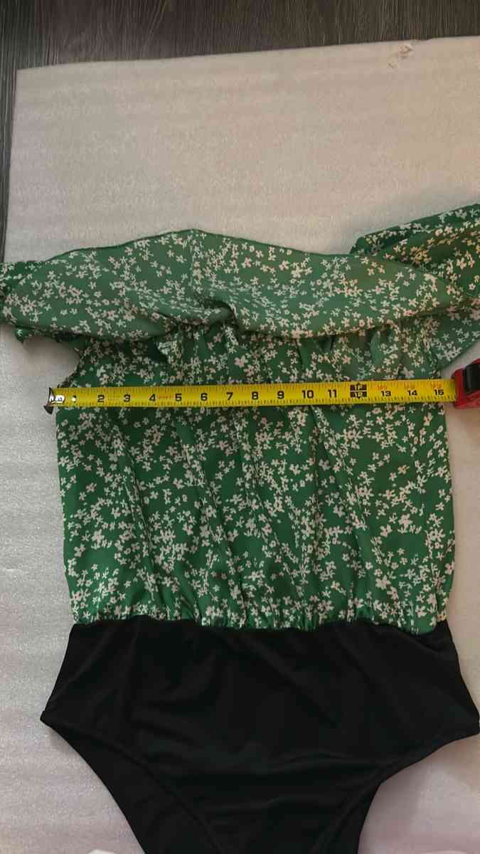 SHEIN Womens Floral Ruffle Bodysuit GreenBlack Size XL US 12 - Atlanta, Georgia - FleaMarketBay