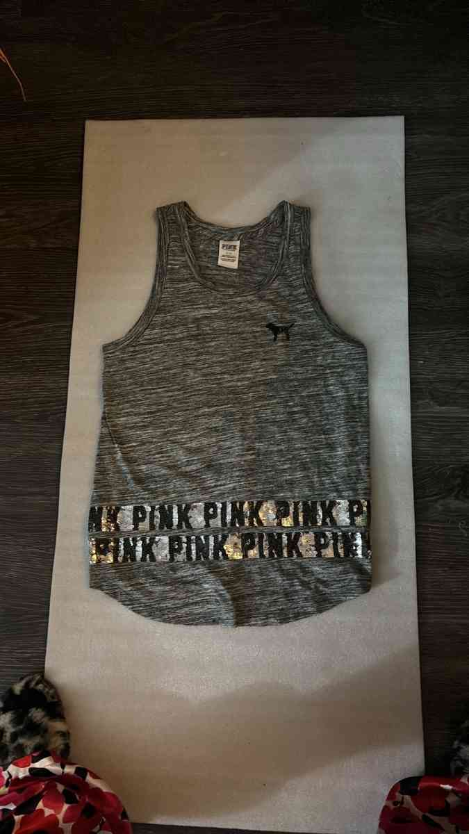 PINK Victorias Secret Bling Sequin Grey Tank Top Logo Womens - Atlanta, Georgia - FleaMarketBay