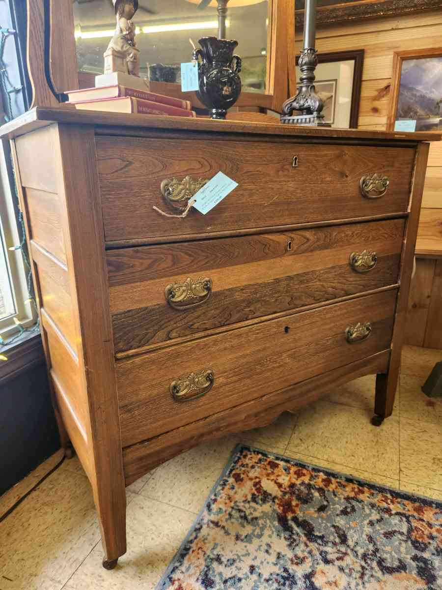 antique 3 drawer oak dresser with mirror - Alexander, North Carolina - FleaMarketBay