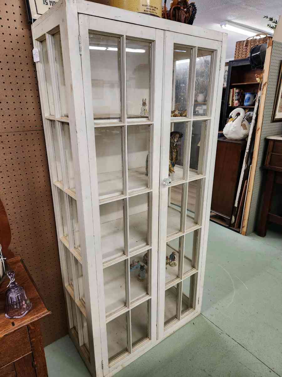 vintage handmade wood glass paned display cabinet bookcase - Alexander, North Carolina - FleaMarketBay