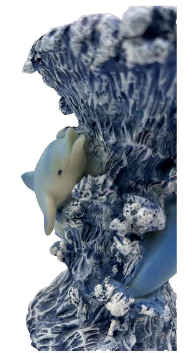 Blue Wave Shaped Candle Holder with 3 Dolphins - Piedmont, Missouri - FleaMarketBay