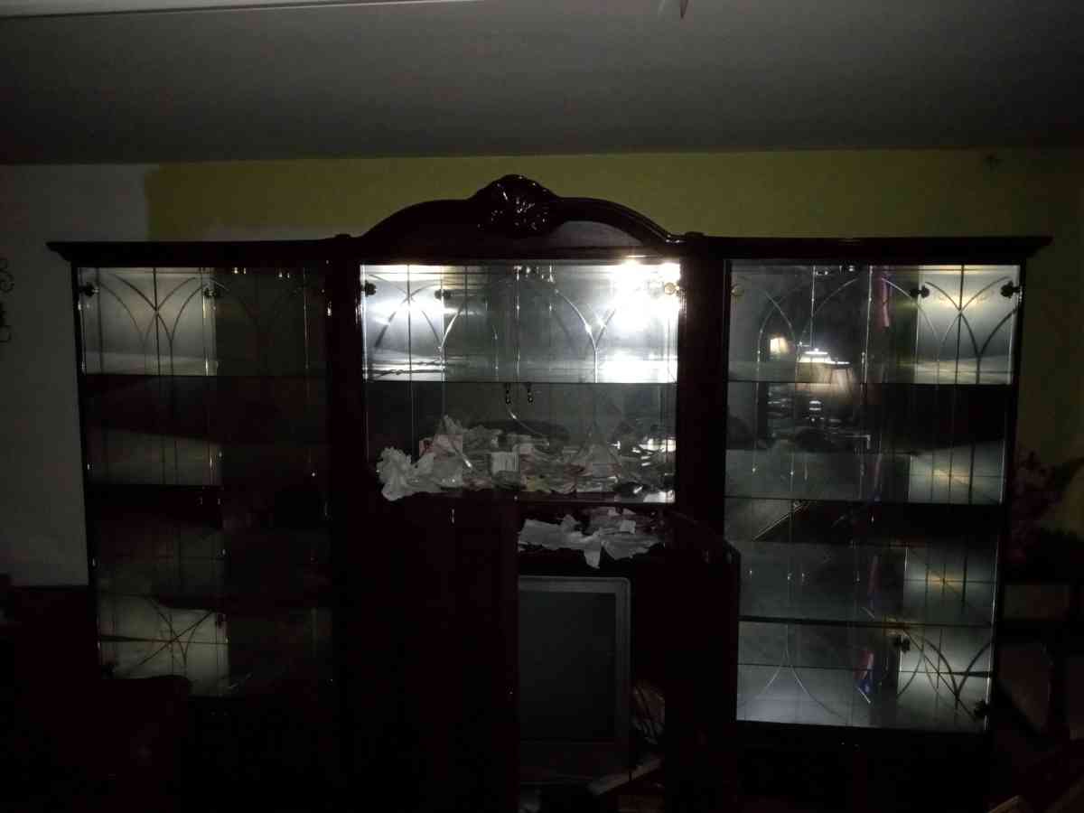 LIKE NEW AUTHENTIC WOOD AND GLASS LIGHTED ARMOIRE WITH DOORS - Staten Island, New York - FleaMarketBay