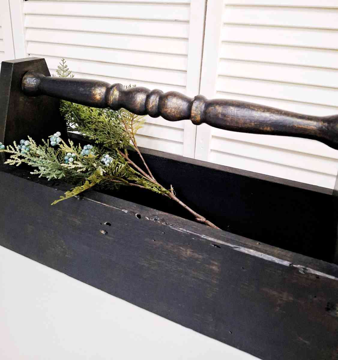 Large Vintage Black Wood Caddy with Antique Gold 28 Long - Lunenburg, Massachusetts - FleaMarketBay