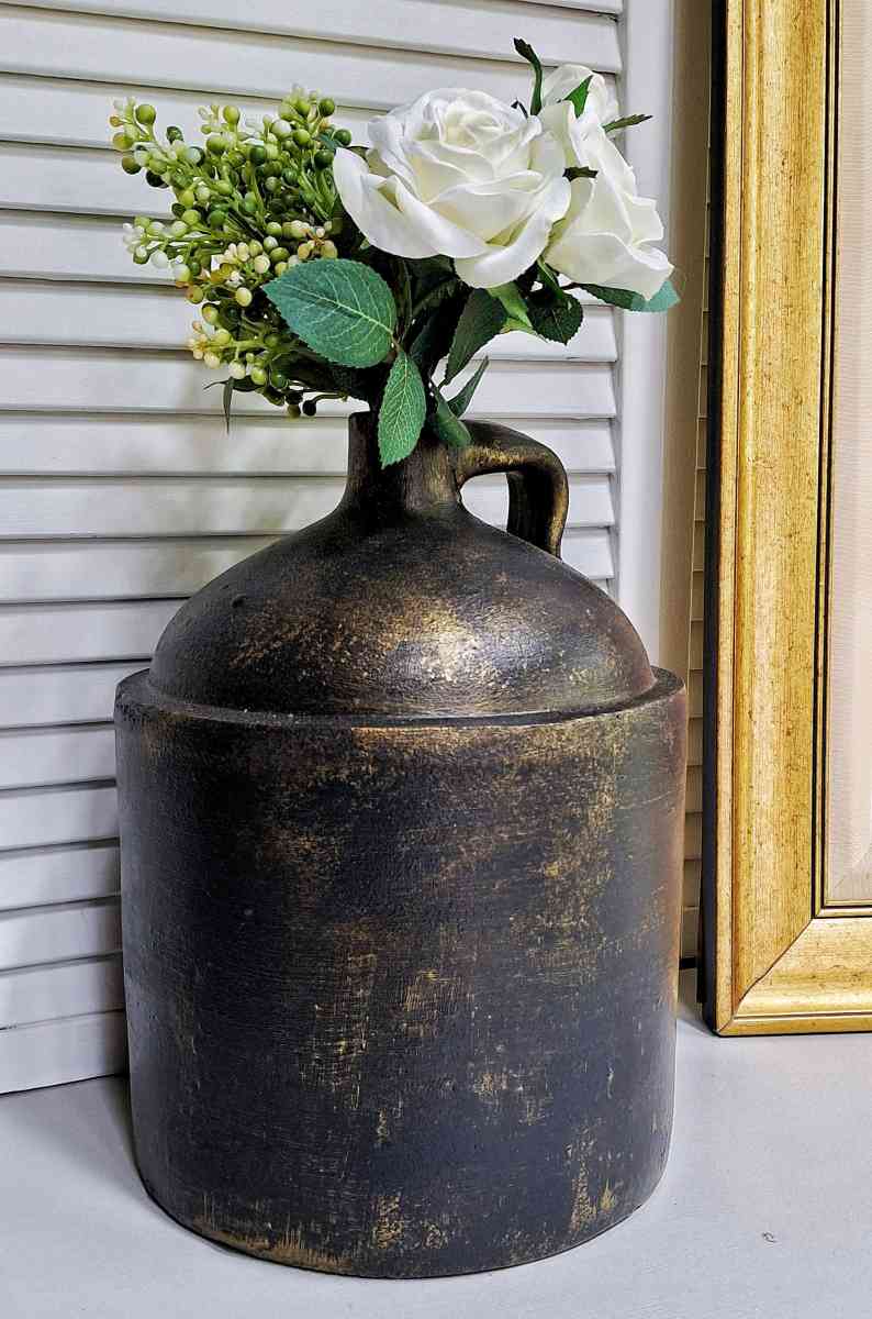 Large Vintage Black  Antique Gold Whiskey Jug - Lunenburg, Massachusetts