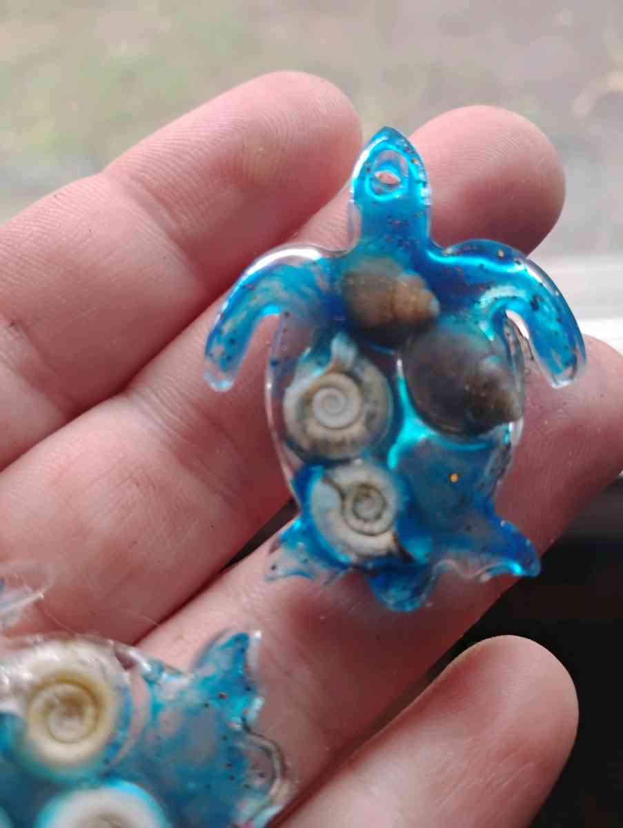 ocean inspired Resin Turtle earrings with seashells - Addison, Michigan - FleaMarketBay