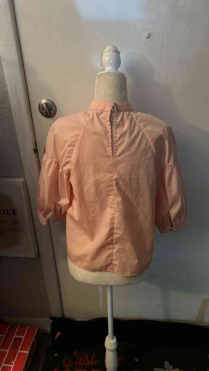 Bleuh Ciel Cowl Balloon Sleeve Choker V Line Peach Blouse M - Atlanta, Georgia - FleaMarketBay