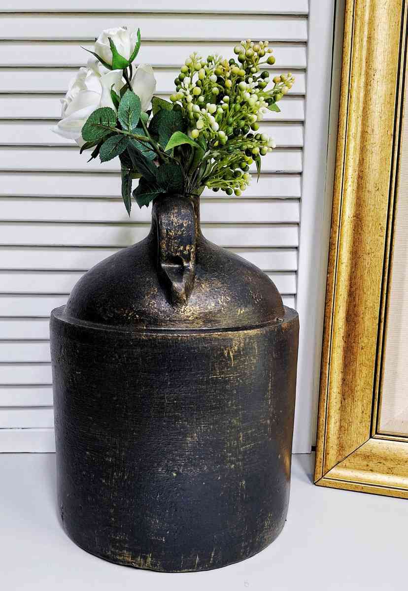 Large Vintage Black  Antique Gold Whiskey Jug - Lunenburg, Massachusetts - FleaMarketBay