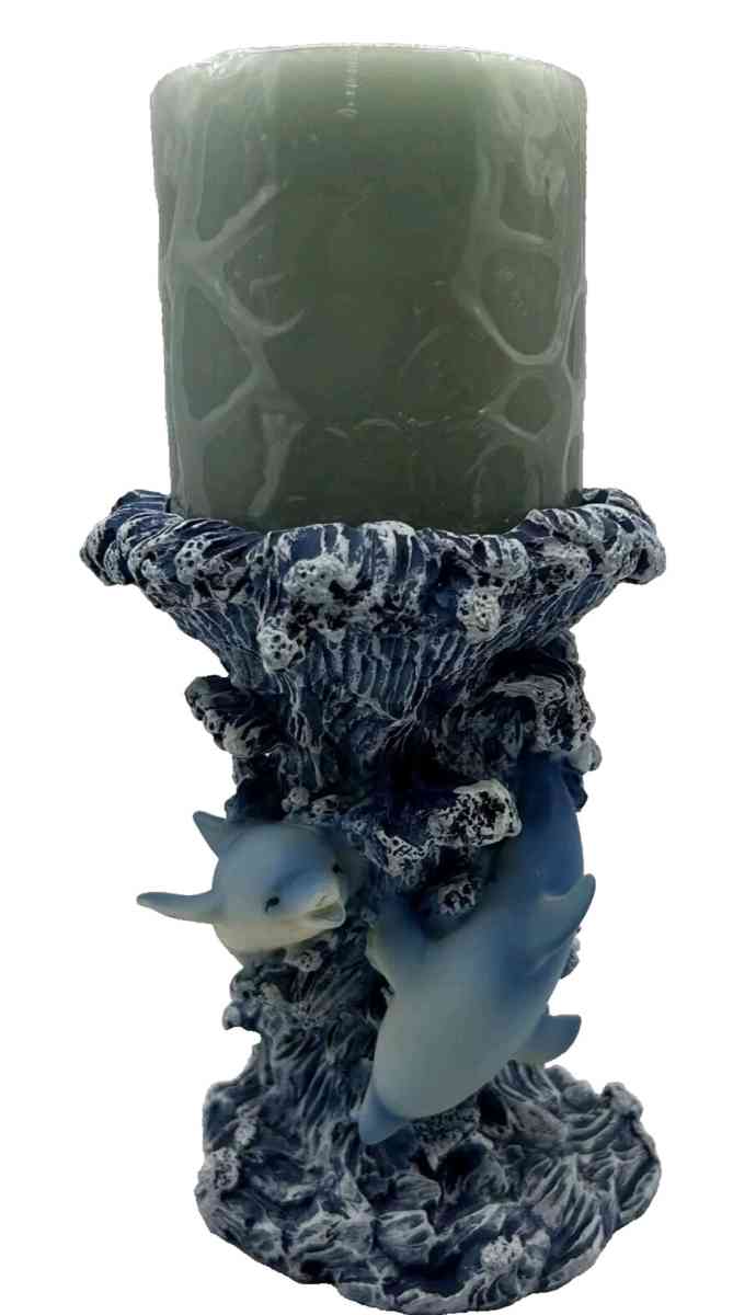 Blue Wave Shaped Candle Holder with 3 Dolphins - Piedmont, Missouri - FleaMarketBay