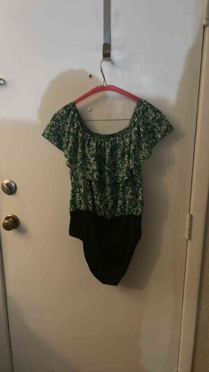 SHEIN Womens Floral Ruffle Bodysuit GreenBlack Size XL US 12 - Atlanta, Georgia - FleaMarketBay