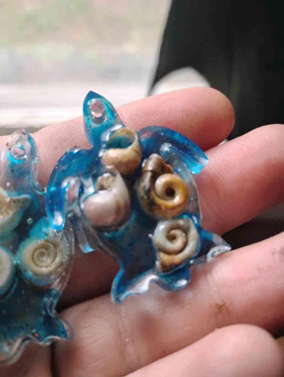 ocean inspired Resin Turtle earrings with seashells - Addison, Michigan - FleaMarketBay