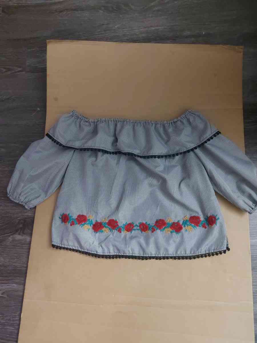 Bleuh Ciel Embroidered Gingham Boho Top BlackWhiteRed Size S - Atlanta, Georgia