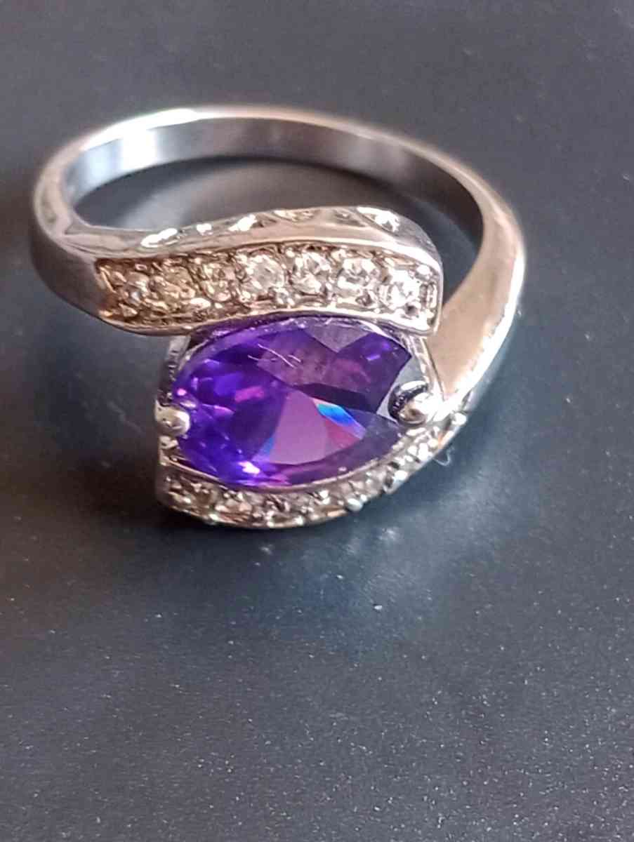 14K White Gold Amethyst and Diamond ring size 85 for women - Frostproof, Florida - FleaMarketBay