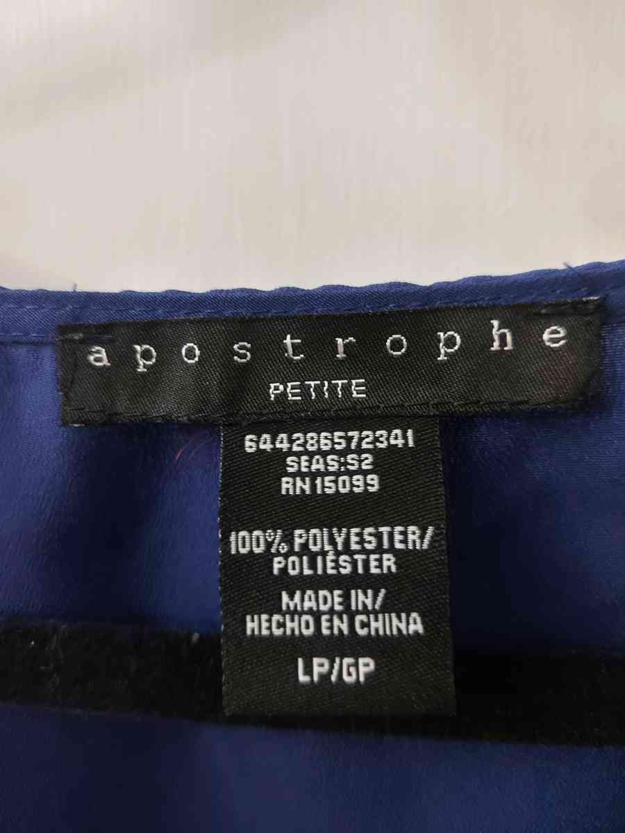 Apostrophe Navy Bow Tie Ruffled Sleeveless Top Size LP Long - Atlanta, Georgia - FleaMarketBay