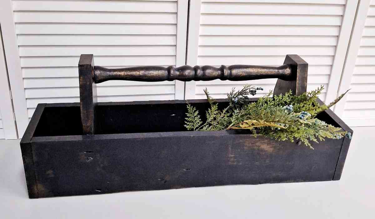 Large Vintage Black Wood Caddy with Antique Gold 28 Long - Lunenburg, Massachusetts - FleaMarketBay