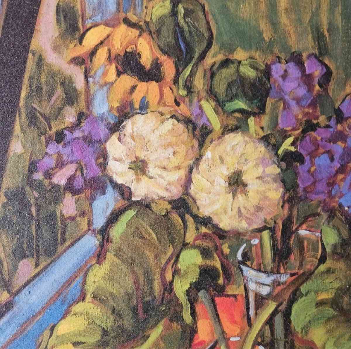 Vibrant Floral Still Life Art Print with Vase and Bowl - Lunenburg, Massachusetts - FleaMarketBay