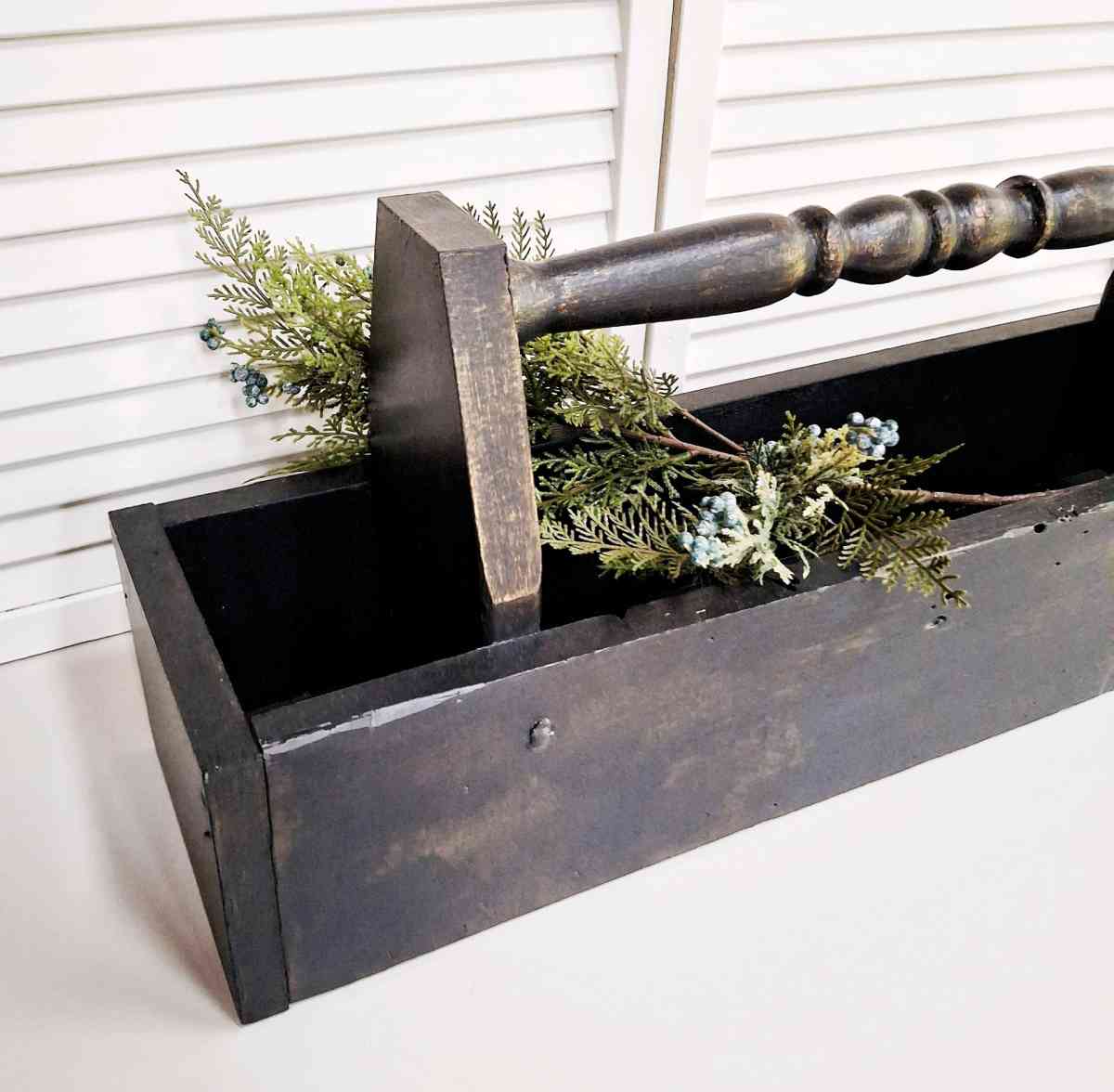 Large Vintage Black Wood Caddy with Antique Gold 28 Long - Lunenburg, Massachusetts - FleaMarketBay