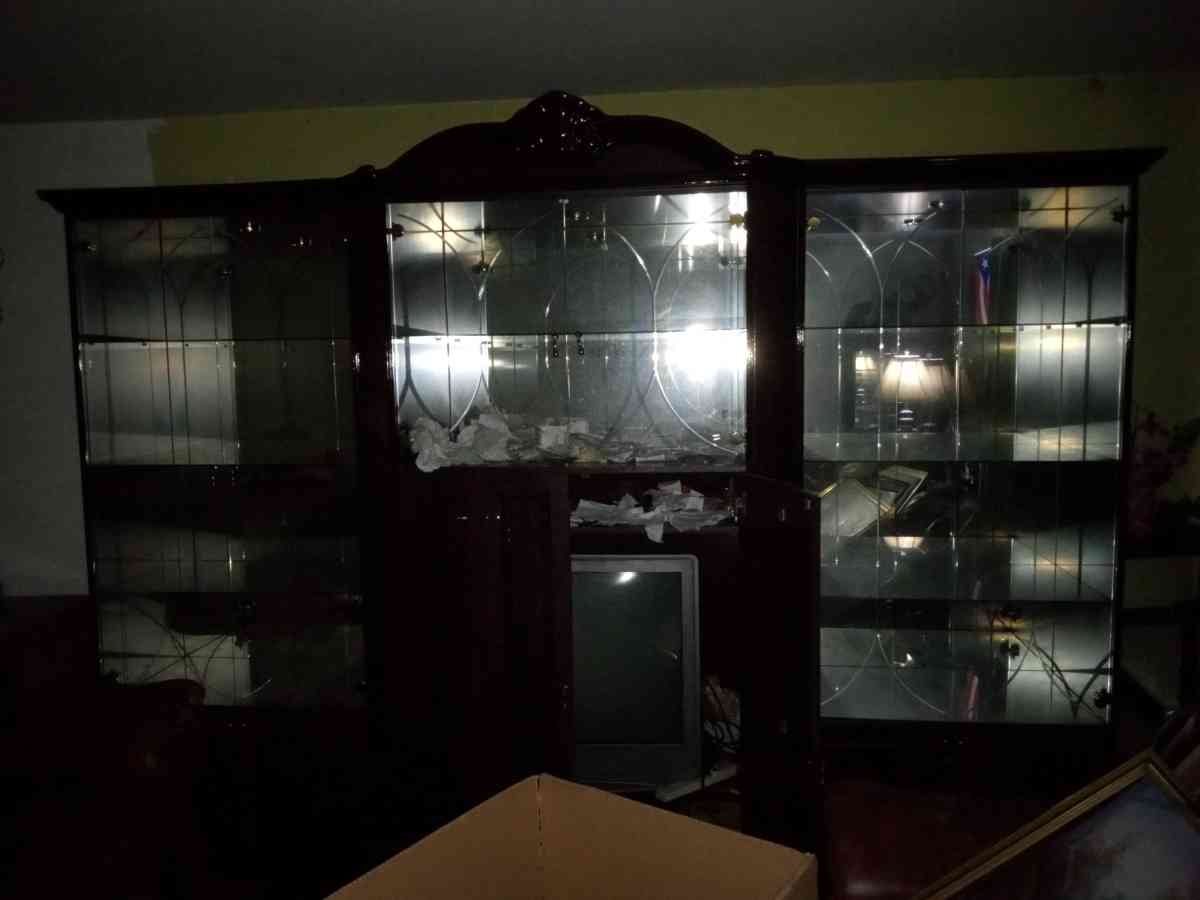 LIKE NEW AUTHENTIC WOOD AND GLASS LIGHTED ARMOIRE WITH DOORS - Staten Island, New York - FleaMarketBay