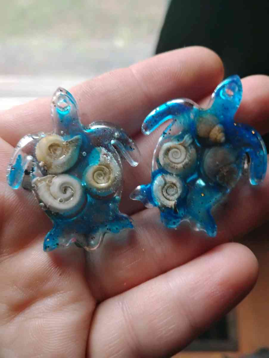 ocean inspired Resin Turtle earrings with seashells - Addison, Michigan - FleaMarketBay