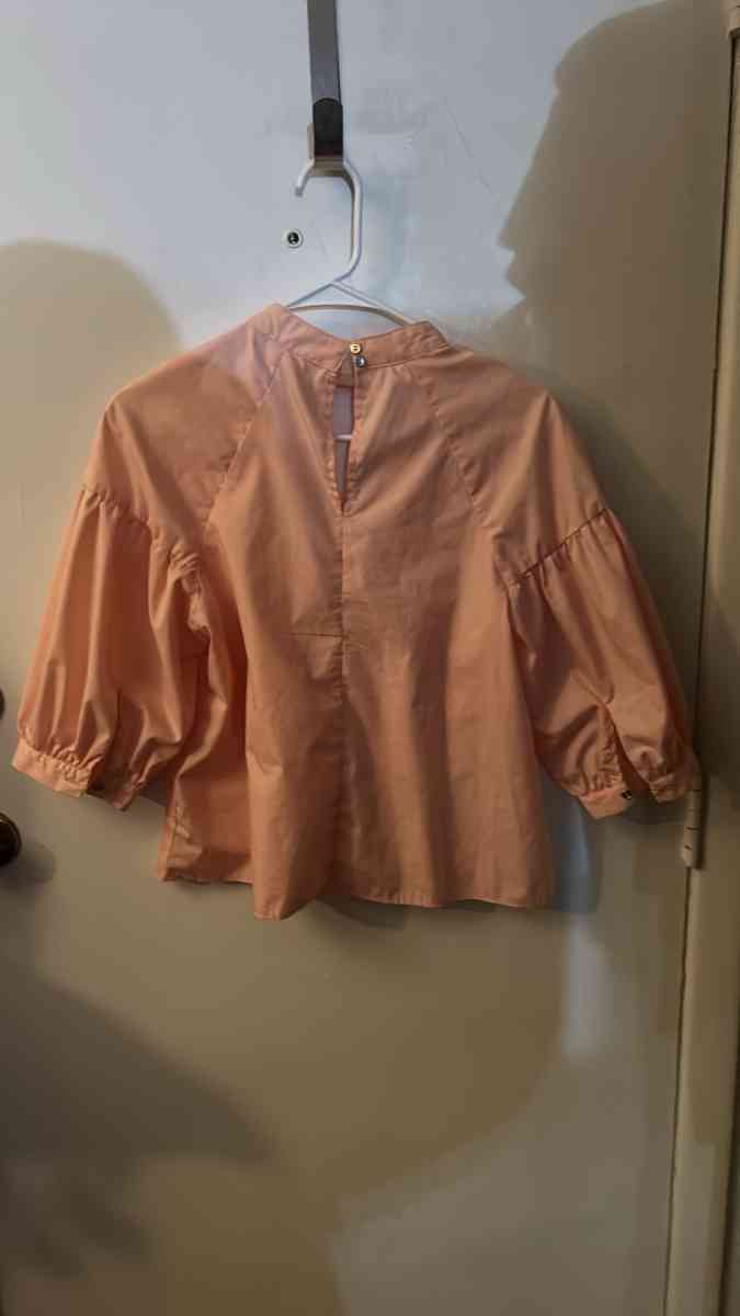Bleuh Ciel Cowl Balloon Sleeve Choker V Line Peach Blouse M - Atlanta, Georgia - FleaMarketBay