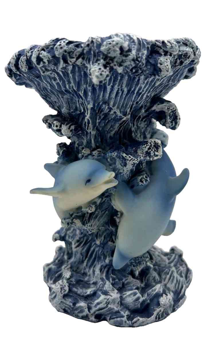 Blue Wave Shaped Candle Holder with 3 Dolphins - Piedmont, Missouri - FleaMarketBay