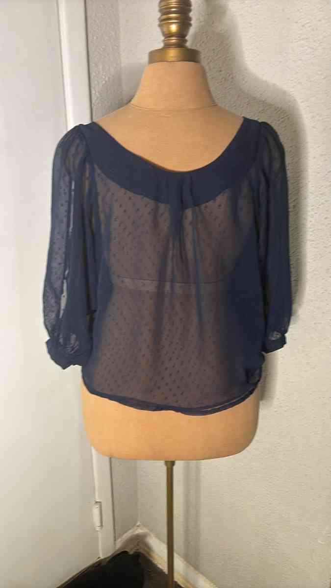 Xhilaration Sheer Navy Polka Dot Blouse Size S - Atlanta, Georgia