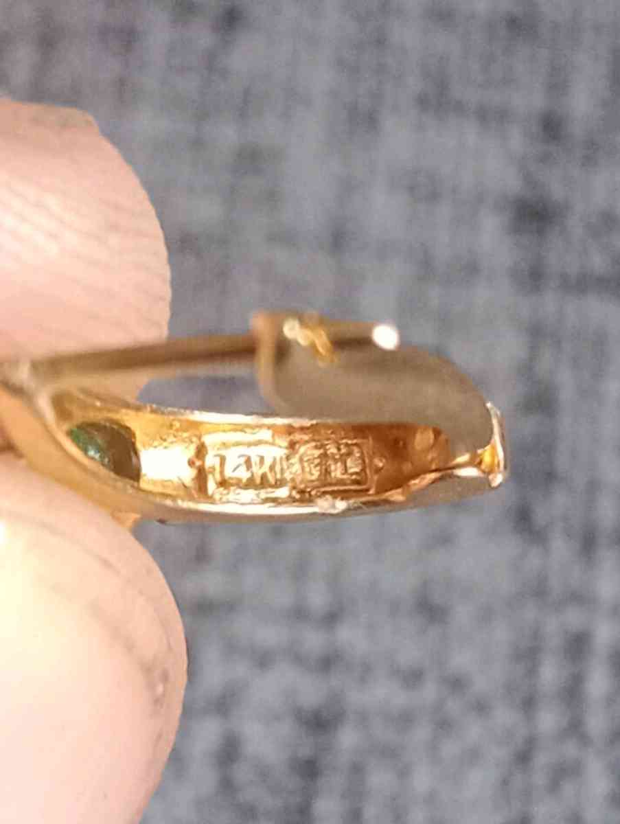 Emerald Natural Diamond Hoops Earrings 14K Yellow Gold - Frostproof, Florida - FleaMarketBay